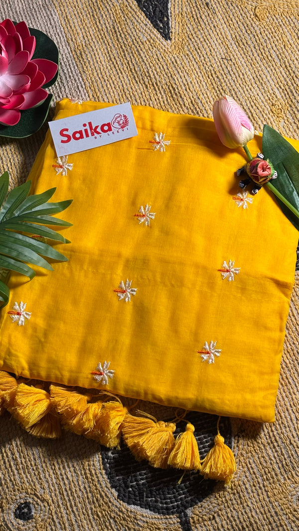 Sunflower Yellow Mul Cotton Saree – Parijatam Design
