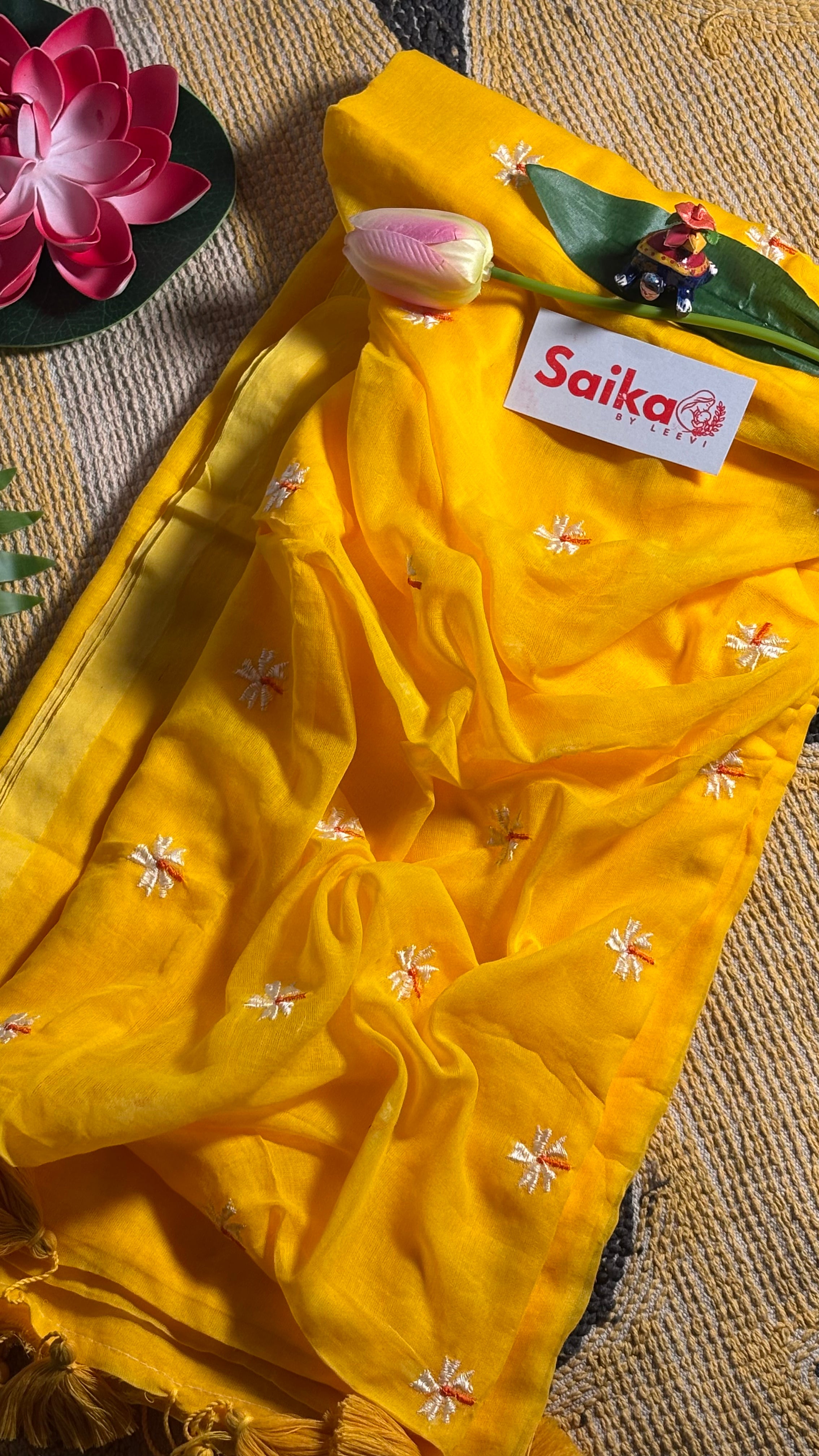 Sunflower Yellow Mul Cotton Saree – Parijatam Design