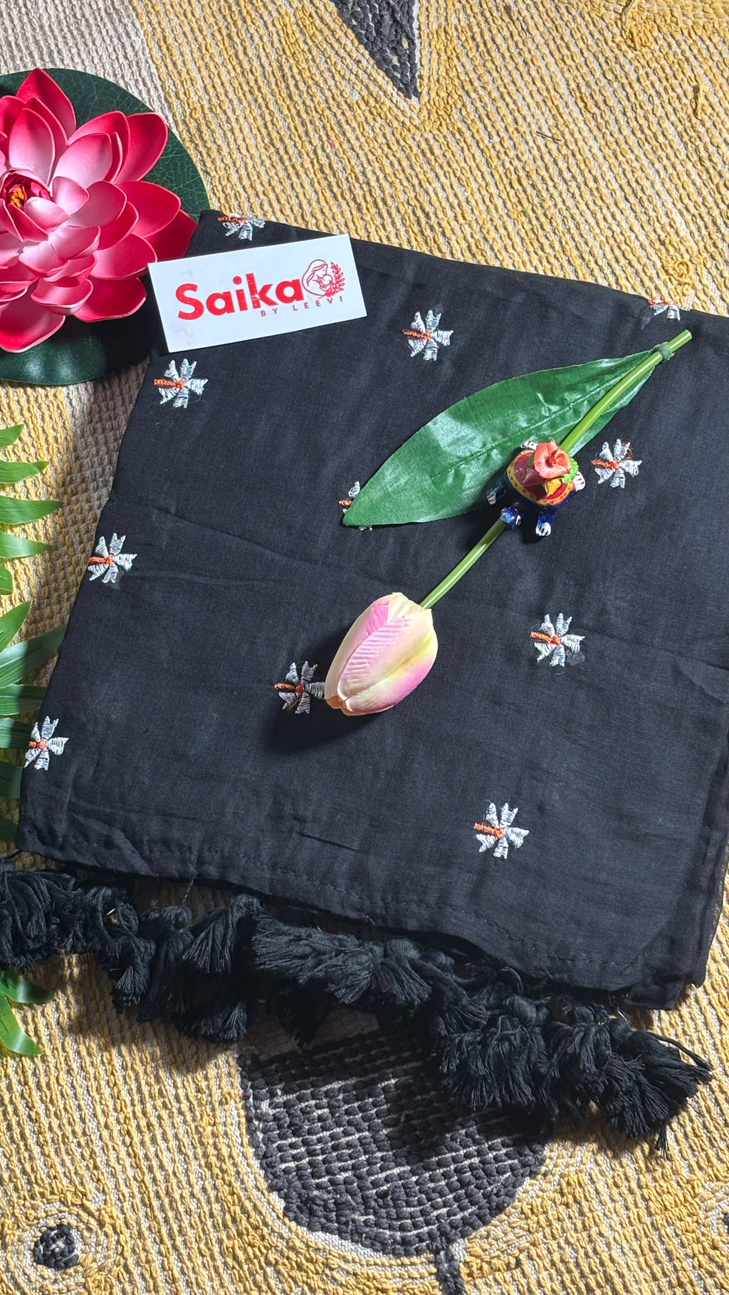 Classic Black Mul Cotton Saree – Parijatam Design