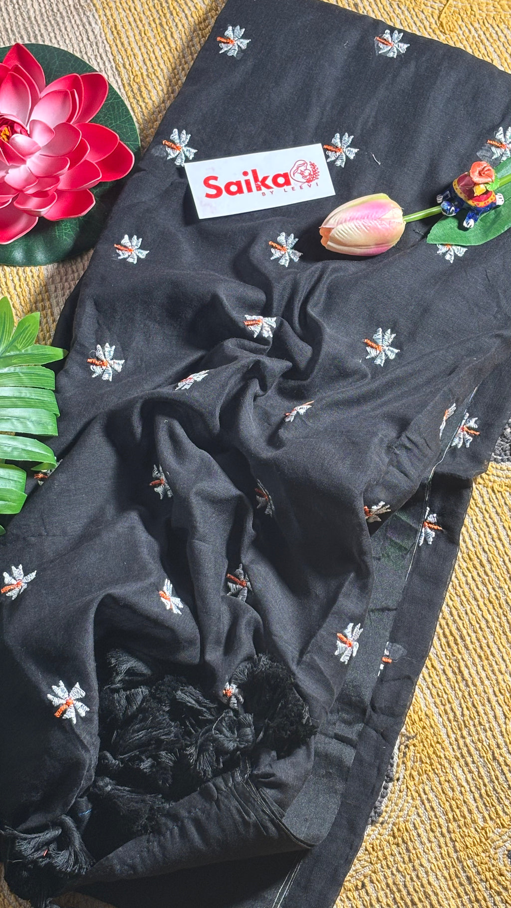 Classic Black Mul Cotton Saree – Parijatam Design