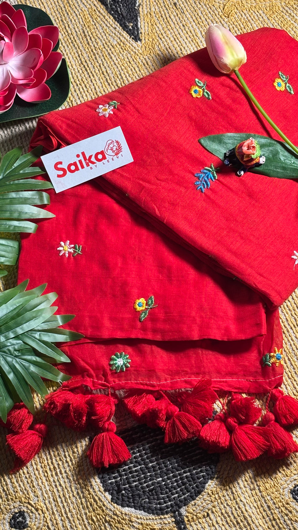 Ruby Red Mul Cotton Saree – Parijatam Motif
