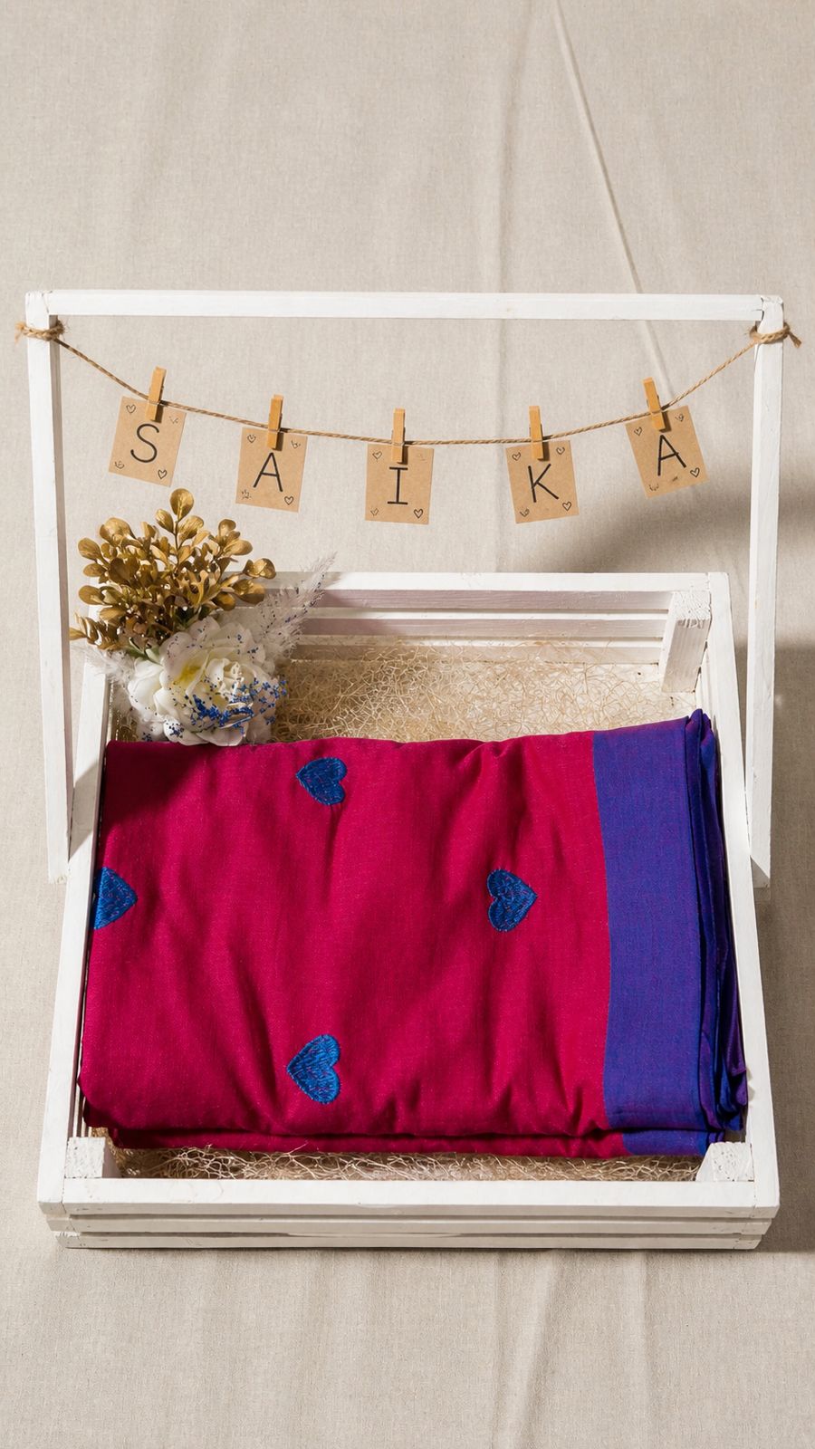 Raspberry Pink Khadi Cotton Saree – Heart Design