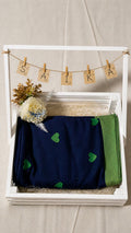 Navy Blue Khadi Cotton Saree – Heart Design