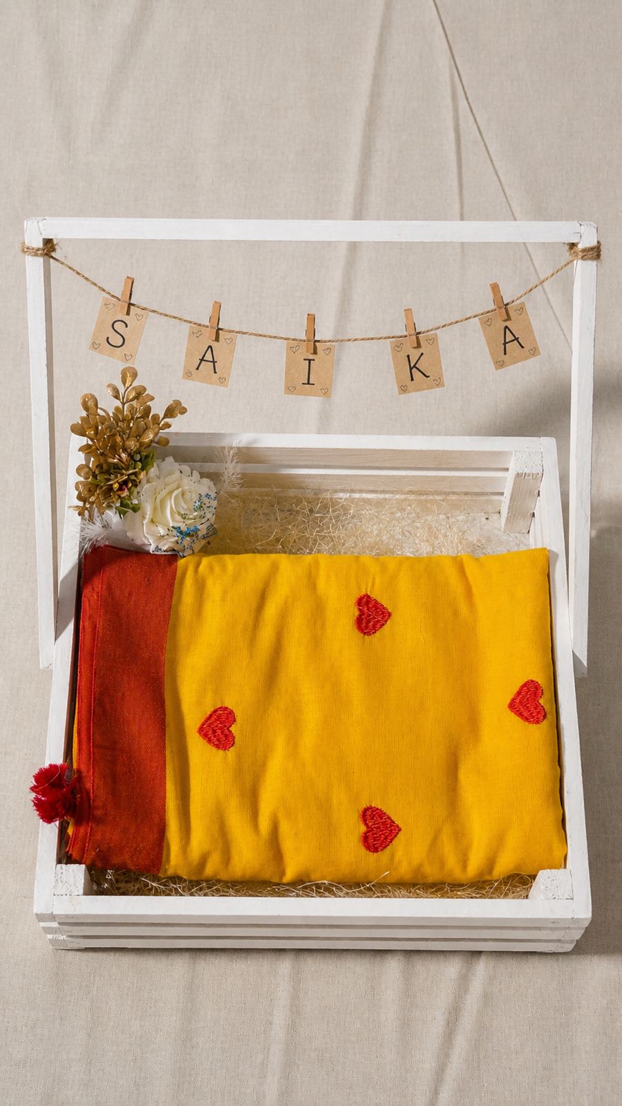 Mustard Yellow Khadi Cotton Saree – Heart Design