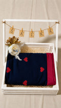 Navy Blue With Red Motifs Khadi Cotton Saree – Heart Design